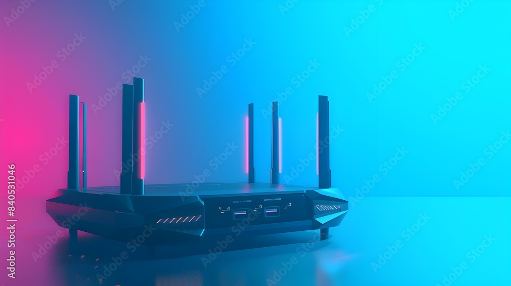 Poster cutting-edge router on vibrant gradient background - 3d render