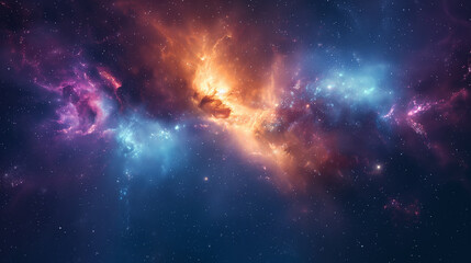 Naklejka premium A colorful galaxy with a bright orange and blue star