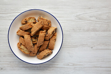 Chocolate Cantuccini on a Plate, top view. Flat lay, overhead, from above.