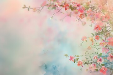 Beautiful small flower braches on pastel background, watercolor touch