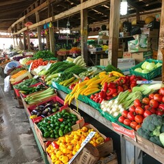 Organic markets, vibrant stalls, local produce, fresh vegetables, community market, eco-friendly shopping, colorful displays, sustainable living, farm-fresh