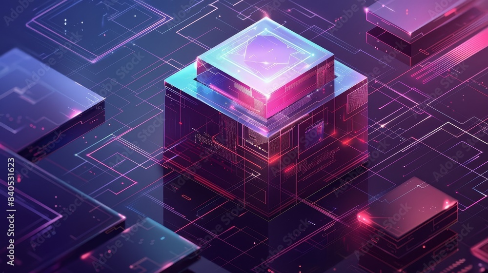 Poster conceptual banner of blockchain technology. cryptocurrency mining, exchange, p2p arbitration. digita