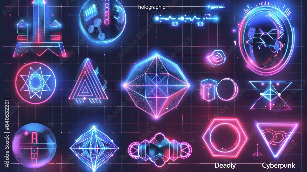 Poster a retrofuturistic vaporwave style graphic box that is neon and 3d. cyberpunk elements in neon modern