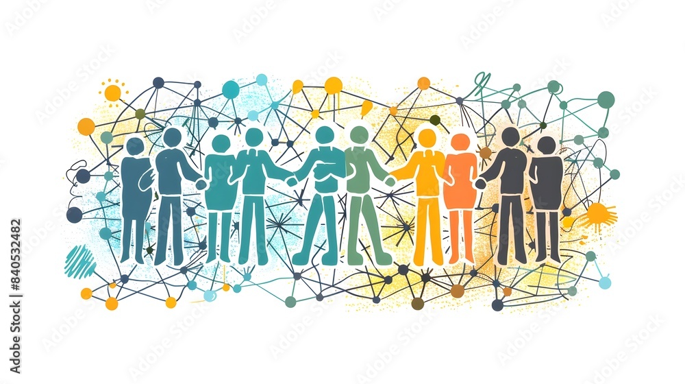 Aufkleber abstract doodle of diverse people connecting and networking in a business event