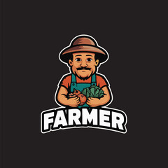 Smiling Farmer Holding Fresh Vegetables Logo Design Vector Illustration for Sustainable Agriculture and Organic Farming