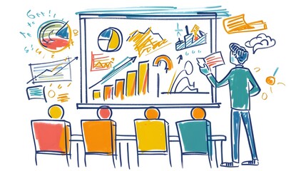 Doodled Business Presentation with Charts,Graphs,and Strategic Communication