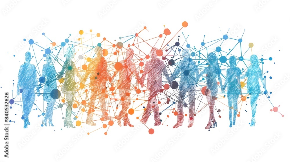 Poster colorful abstract doodle of a networking event highlighting business connections and collaborative