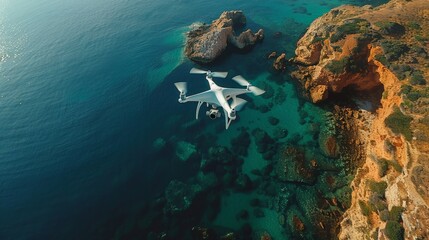 A drone captures a breathtaking aerial view of a coastal cave, revealing the stunning turquoise waters and rugged cliffs of the Portuguese coastline