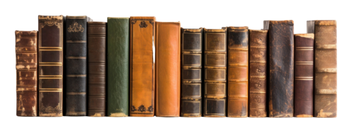 PNG Varying ages and designs of the spines of old books publication library white background. AI generated Image by rawpixel.