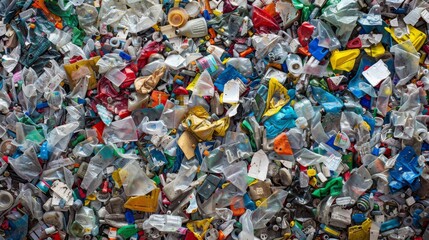 Colorful Abstract Background of Crushed Recycled Plastic Materials. Eco-Friendly, recycling and sustainability concept. Generative ai