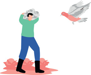 The boy is carrying vegetables on his back.