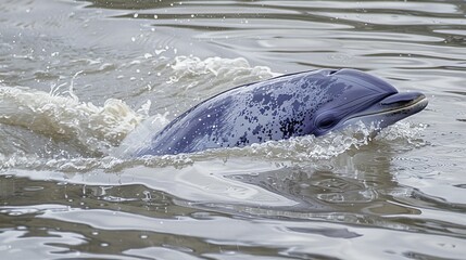 Fototapeta premium Joyful Spinning Dolphin - Playful Marine Animal in Motion Captured in Vibrant Splash of Ocean Water