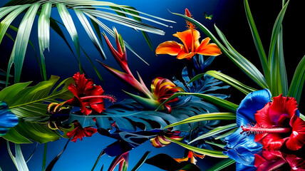 Bunte und exotische Blumen in einem tropischen Regenwald.