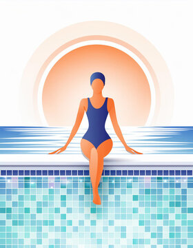 Woman in swimming pool, sunny day.