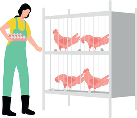 The girl is collecting eggs from the hen's cage. © Flaticons