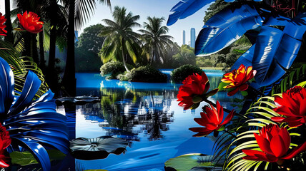 Bunte und exotische Blumen in einem tropischen Regenwald.