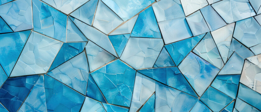 Abstract texture stone tiles wall bright blue background with 3d geometric triangular gradient shapes for website, business, print design template, wall with polygons pattern