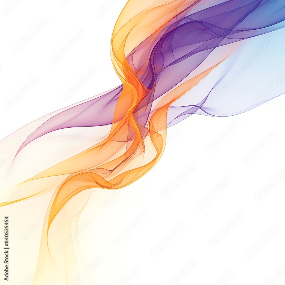 Poster colorful abstract background with flowing orange and purple waves on a white backdrop, creating a se