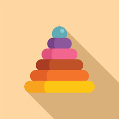 Flat design vector of a classic children's stacking rings toy with a shadow