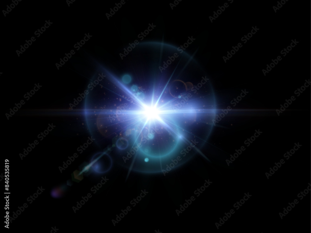 Poster The effect of abstract blue light rays with highlights on a black background. Vector 10 EPS