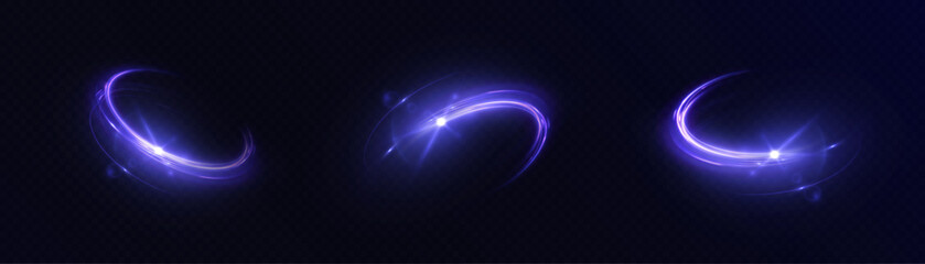 Neon blue glowing curves with sparkling highlights in a dark space. Blue line curve light effect.Vector