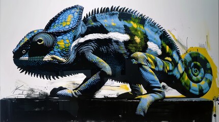 Colorful Spinning Chameleon on a Vibrant Background Capturing Attention and Imagination