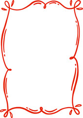 Romantic curly decorative vector frame. A cute clipart element in hand-drawn style. Isolated decoration in red color. Suitable for wedding or birthday invitation, poster, greeting card.