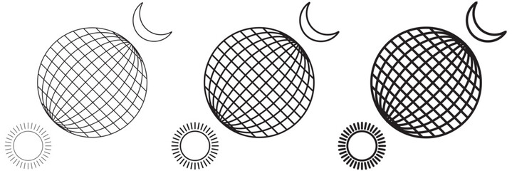 Sun and moon icon vector day and night icon set. dark and light mode icons , Screen brightness and contrast level signs and symbols for app user interface and web elements . Day night concept. day and