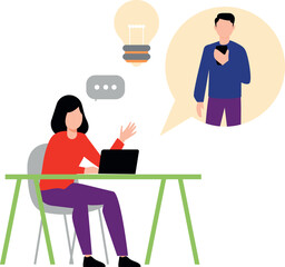 A boy and a girl are discussing an idea online.