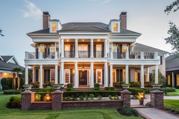 Colonial style American house. American classic home and house designs
