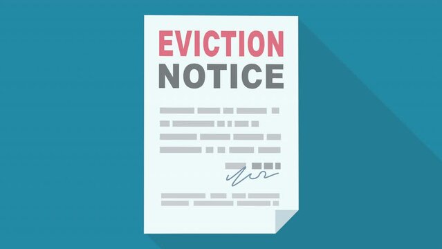 Eviction notice in flat design style appears on blue background with long shadow