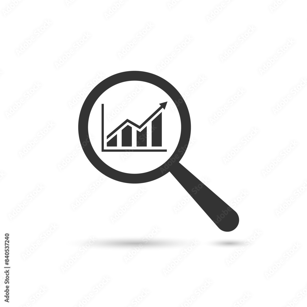 Poster search graph icon flat. analytic vector icon. magnifying glass with bar chart