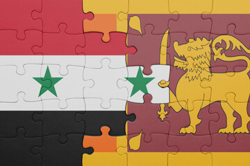 puzzle with the colourful national flag of sri lanka and flag of syria .