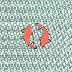 Japanese carp on the background of stylized waves