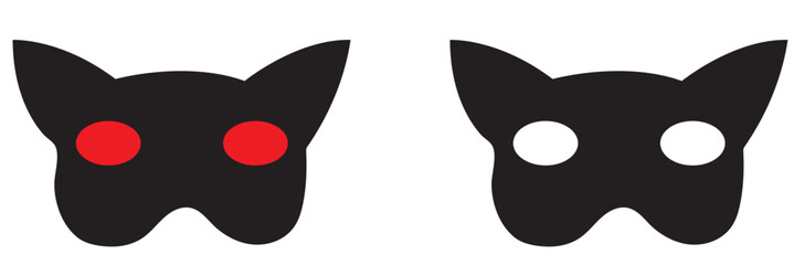 Superhero or thief mask with eye slits vector black icon set. Masquerade costume mask silhouette hidden villain or burgar face. Simple design carnival incognito party masque clip art illustration.
