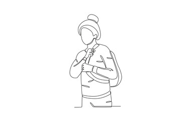 Continuous one line drawing of Student is holding a bag, student day concept. Modern continuous line draw design graphic vector illustration
