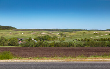 Beautiful landscape view of hills, forests and fields..Wide distances and expanses of the Russia land.