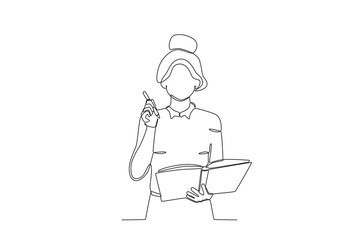 Continuous one line drawing of Student is holding a book, student day concept. Modern continuous line draw design graphic vector illustration
