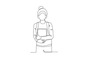 Continuous one line drawing of Student is holding a book, student day concept. Modern continuous line draw design graphic vector illustration
