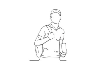 Continuous one line drawing of Student is holding a book, student day concept. Modern continuous line draw design graphic vector illustration
