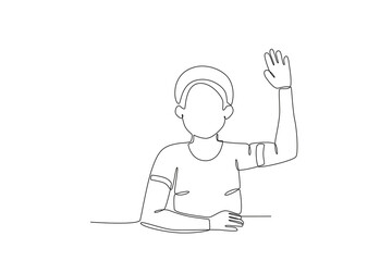 Continuous one line drawing of Students are raising their hands, student day concept. Modern continuous line draw design graphic vector illustration
