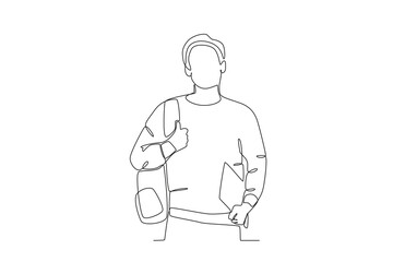 Continuous one line drawing of Student is holding a book, student day concept. Modern continuous line draw design graphic vector illustration
