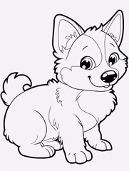 Baby puppy corgi for coloring book animals illustration. Isolated on white background. For children book and print, birthday. Art for poster, greeting card and sticker.