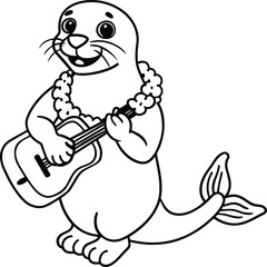 Seal animal coloring pages for kids book. Animal outline vector