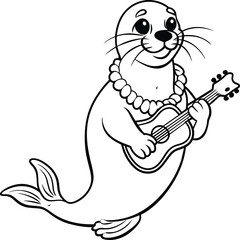Seal animal coloring pages for kids book. Animal outline vector