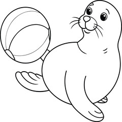 Seal animal coloring pages for kids book. Animal outline vector