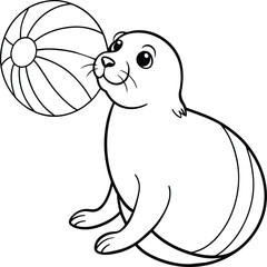 Seal animal coloring pages for kids book. Animal outline vector