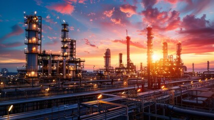 generative AI at an oil refinery with industrial machinery against a clear sky.