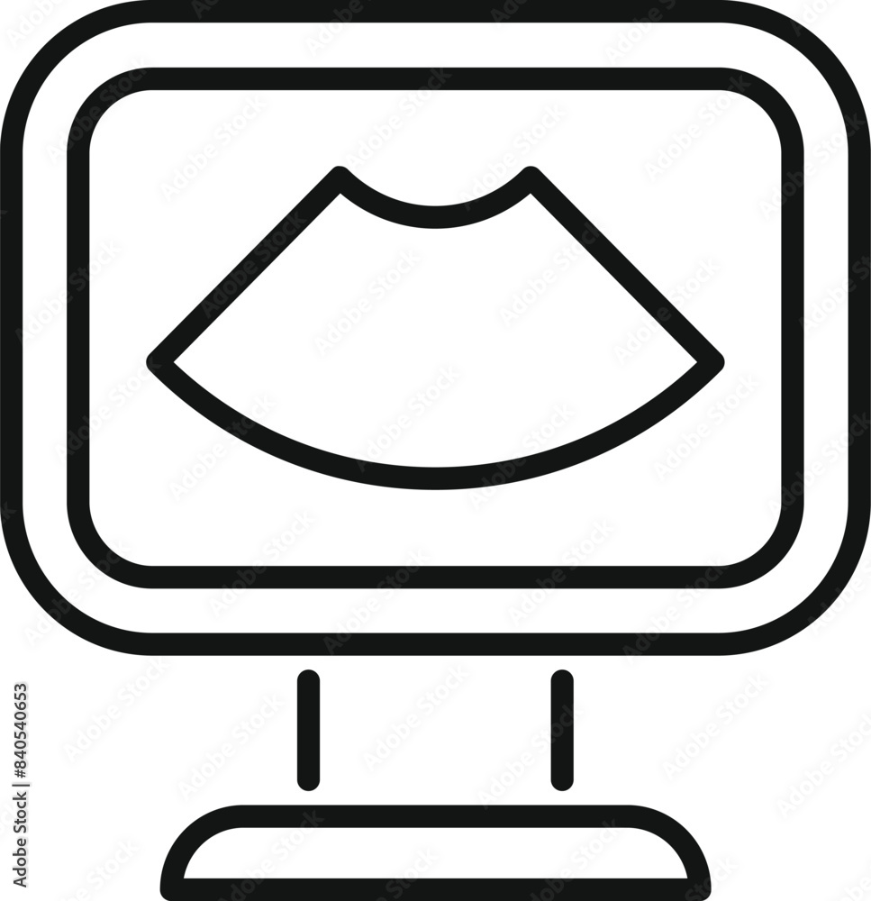 Poster simplified line art of a mountain peak displayed on a stylized computer monitor