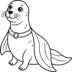 Seal animal coloring pages for kids book. Animal outline vector